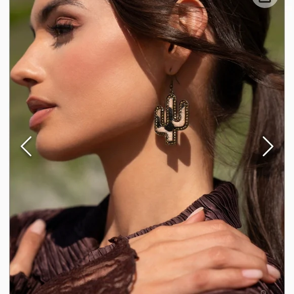 Western Worth Brass EARRINGS Cactus Exclusive Vintage - Picture 3 of 5